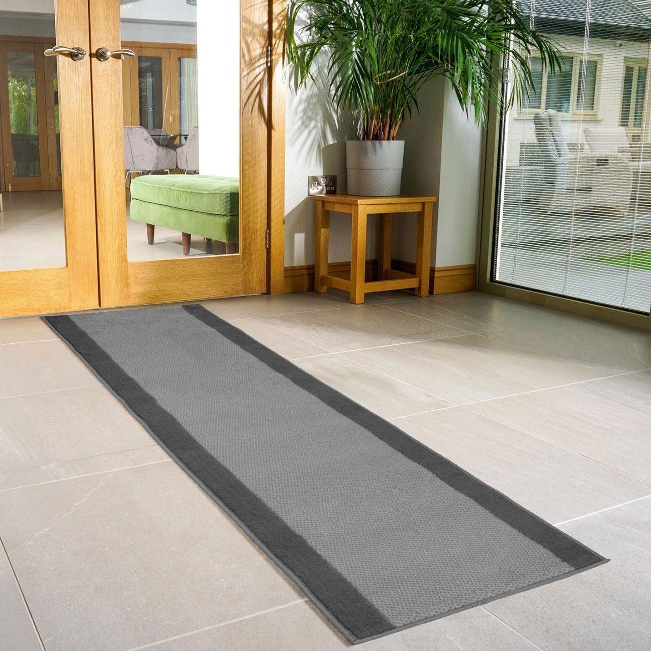 Hard Wearing Hessian Backed Stair Runner Kitchen Mat - Texas Grey Border - Bargainia.com - 