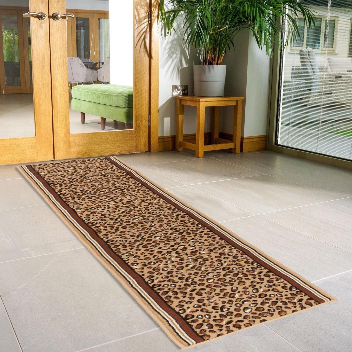 Hard Wearing Hessian Backed Stair Runner Kitchen Mat - Texas Leopard Print - Bargainia.com - 5056150269625 - RNR-TXS-2880-B055-04FT