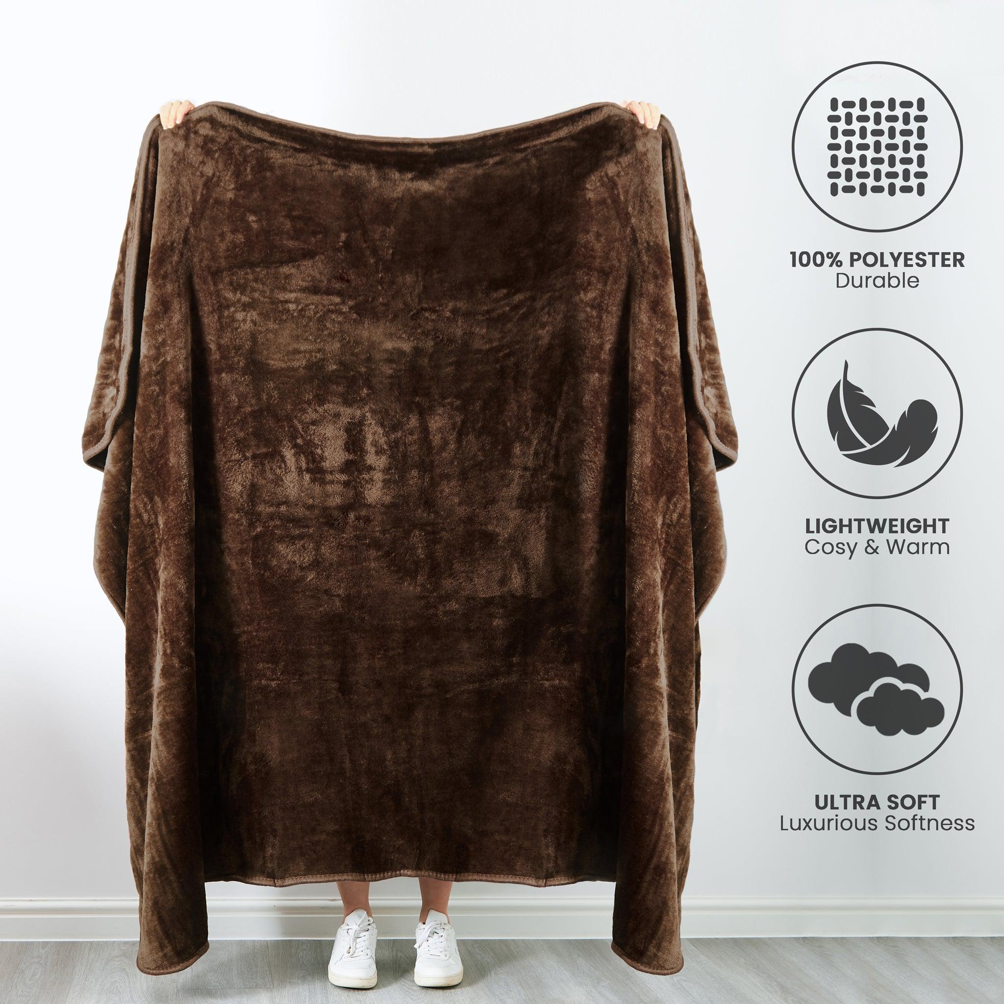 Hibernate Cosy Collection Soft Faux Mink Throw Thick Luxury Blanket - Dark Brown Blankets Clearance