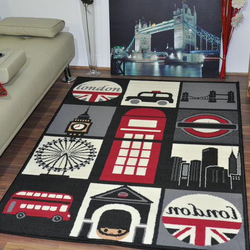 Black City Of London Icons Rug