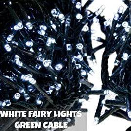 Indoor/Outdoor 8 Function LED Waterproof Fairy Lights with Green Cable (1000 Lights - 33M Cable) - White Lights Lighting Bargainia