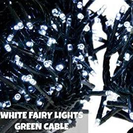 Indoor/Outdoor Static LED Waterproof Fairy Lights with Green Cable (100) - White - Bargainia.com - 