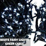 Indoor/Outdoor Static LED Waterproof Fairy Lights with Green Cable (100) - White - Bargainia.com - 