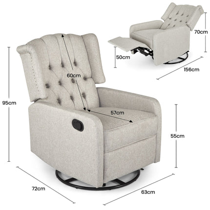 Cream Fabric Recliner Armchair with Measurements