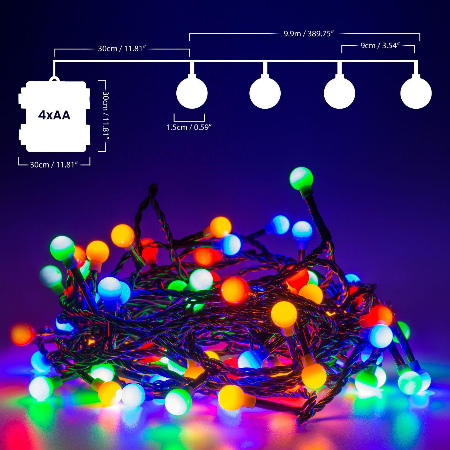LED Berry Bulbs Battery Operated 8 Function (100 Lights) - Multicoloured Lights Lighting Bargainia