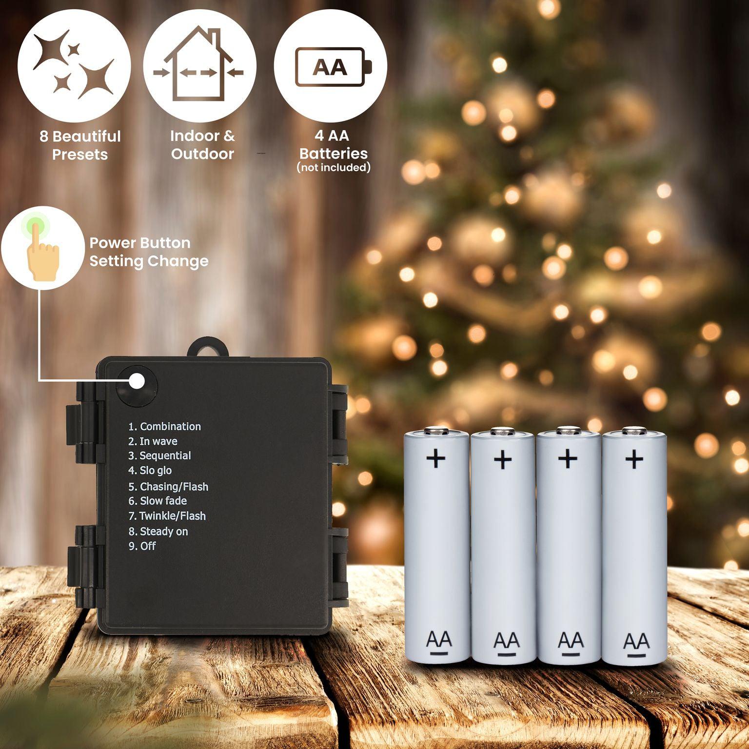 LED Berry Bulbs Battery Operated 8 Function (100 Lights) - Warm White Lights - Bargainia.com - 