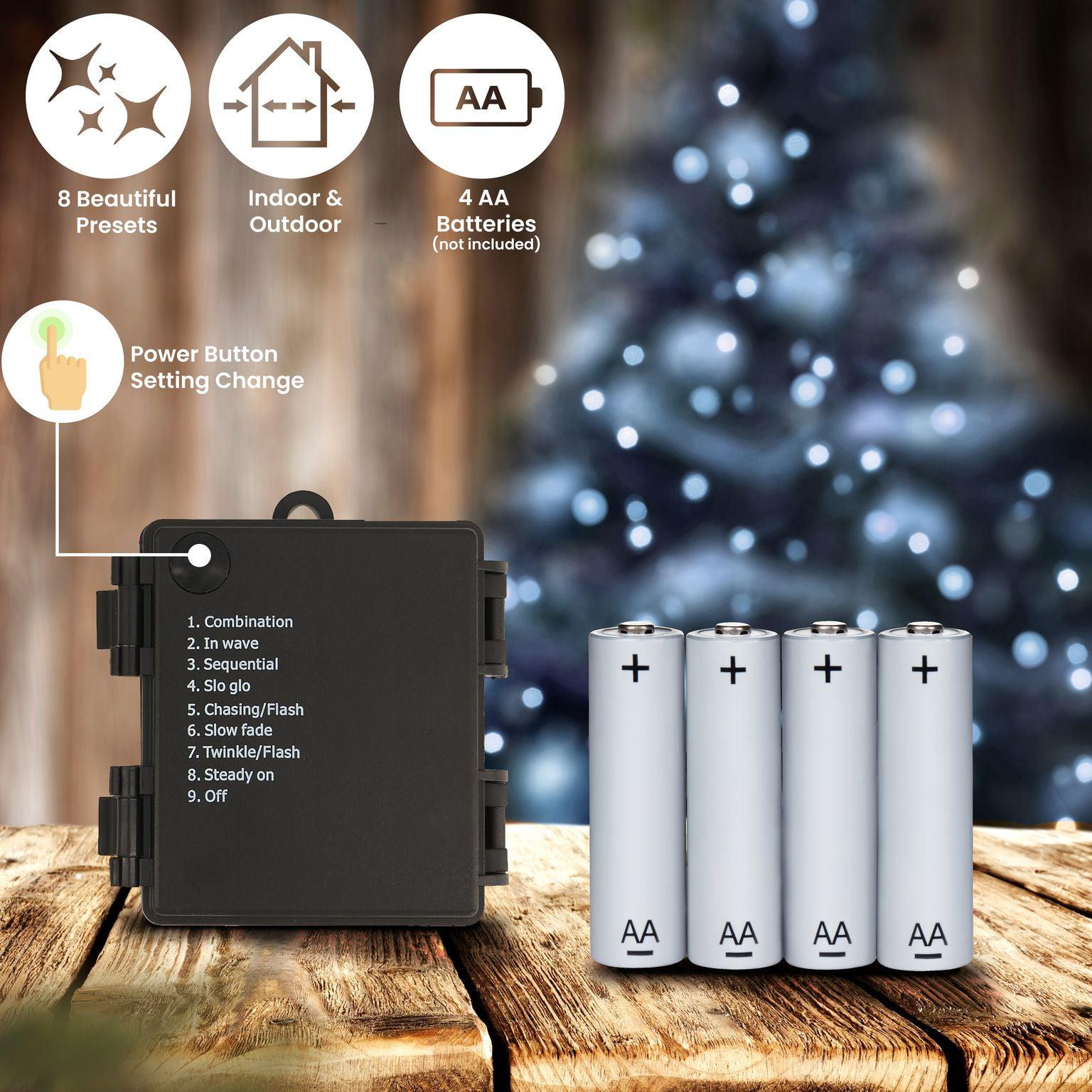 LED Berry Bulbs Battery Operated 8 Function (100 Lights) - White Lights - Bargainia.com - 