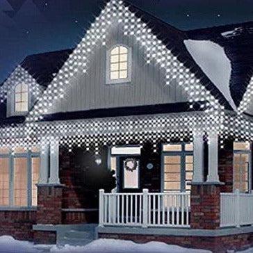 LED Snowing Icicle Indoor & Outdoor Christmas Fairy Lights with White Cable (960) - White Bargainia