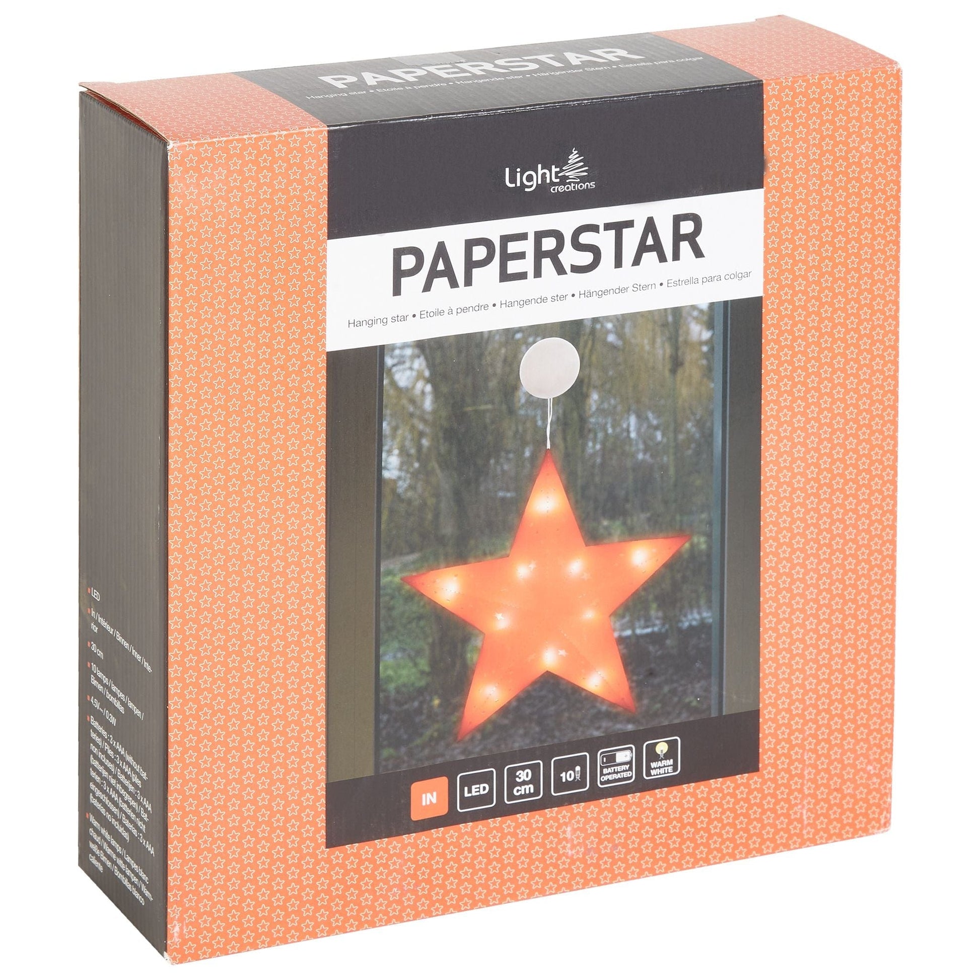 Light-Up Hanging Paper Star - Red - 30cm Decor Clearance
