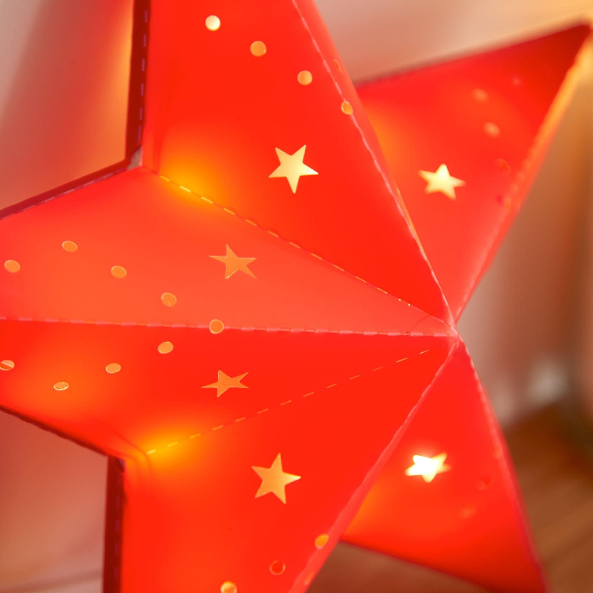 Light-Up Hanging Paper Star - Red - 30cm Decor Clearance