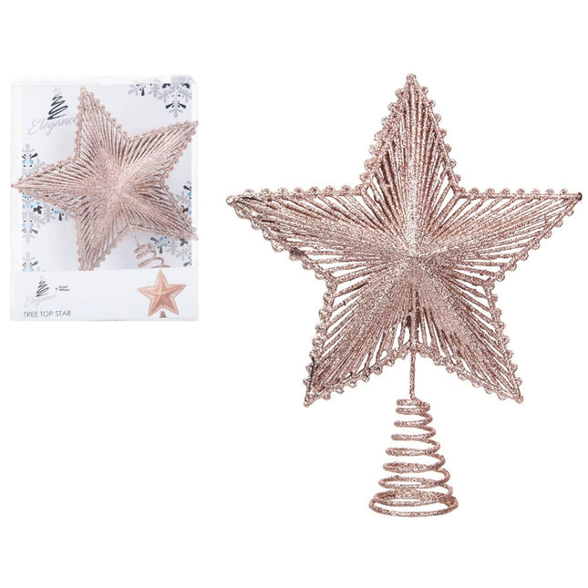 Luxury Rose Gold Glitter Star Tree Topper - 20cm 5050565314680 only5pounds-com