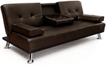 Manhattan 2 Seater Faux Leather Click Clack Sofa Bed - Brown - Bargainia.com - 