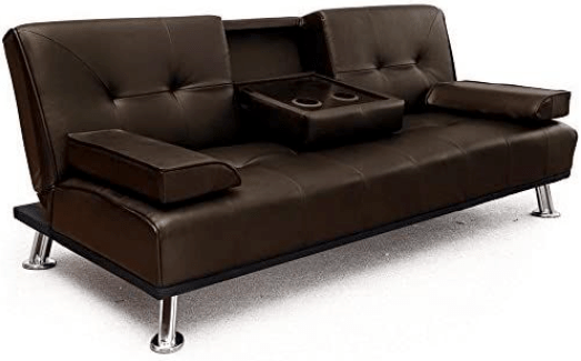 Manhattan 2 Seater Faux Leather Click Clack Sofa Bed - Brown - Bargainia.com - 