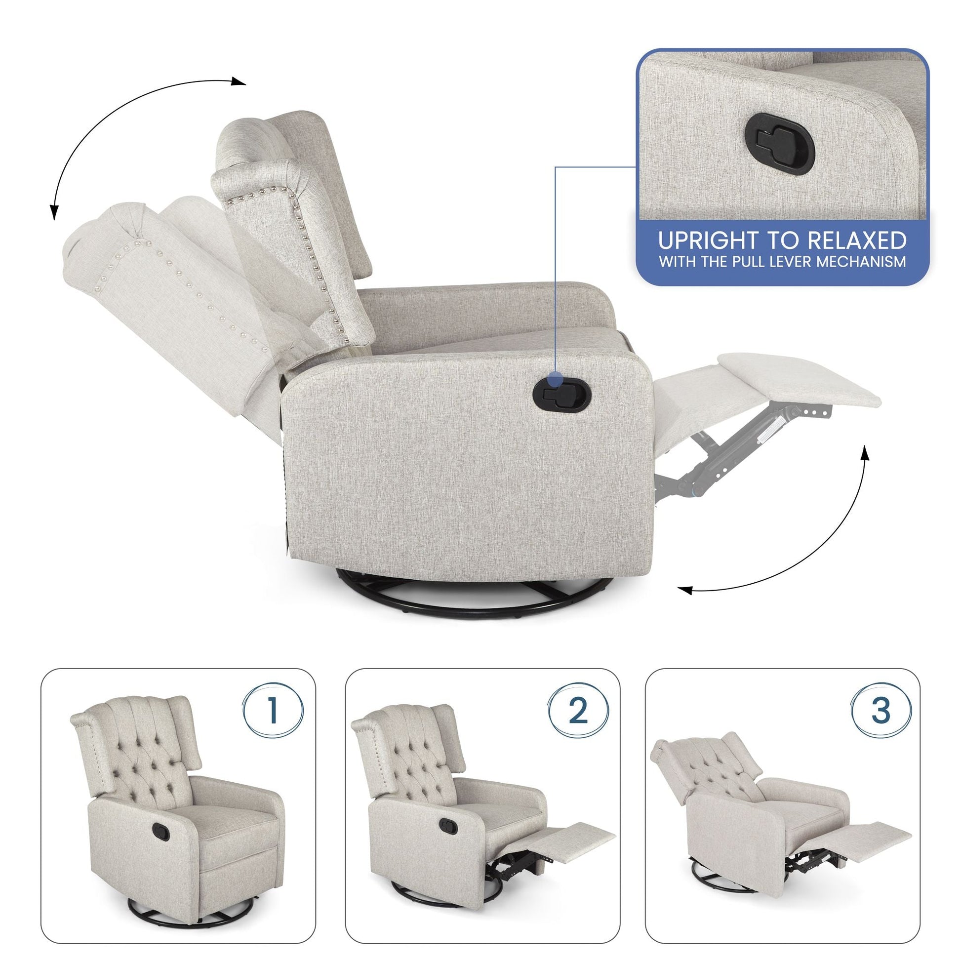 Manual Swivel Fabric Recliner Chair - Cream Furniture Clearance