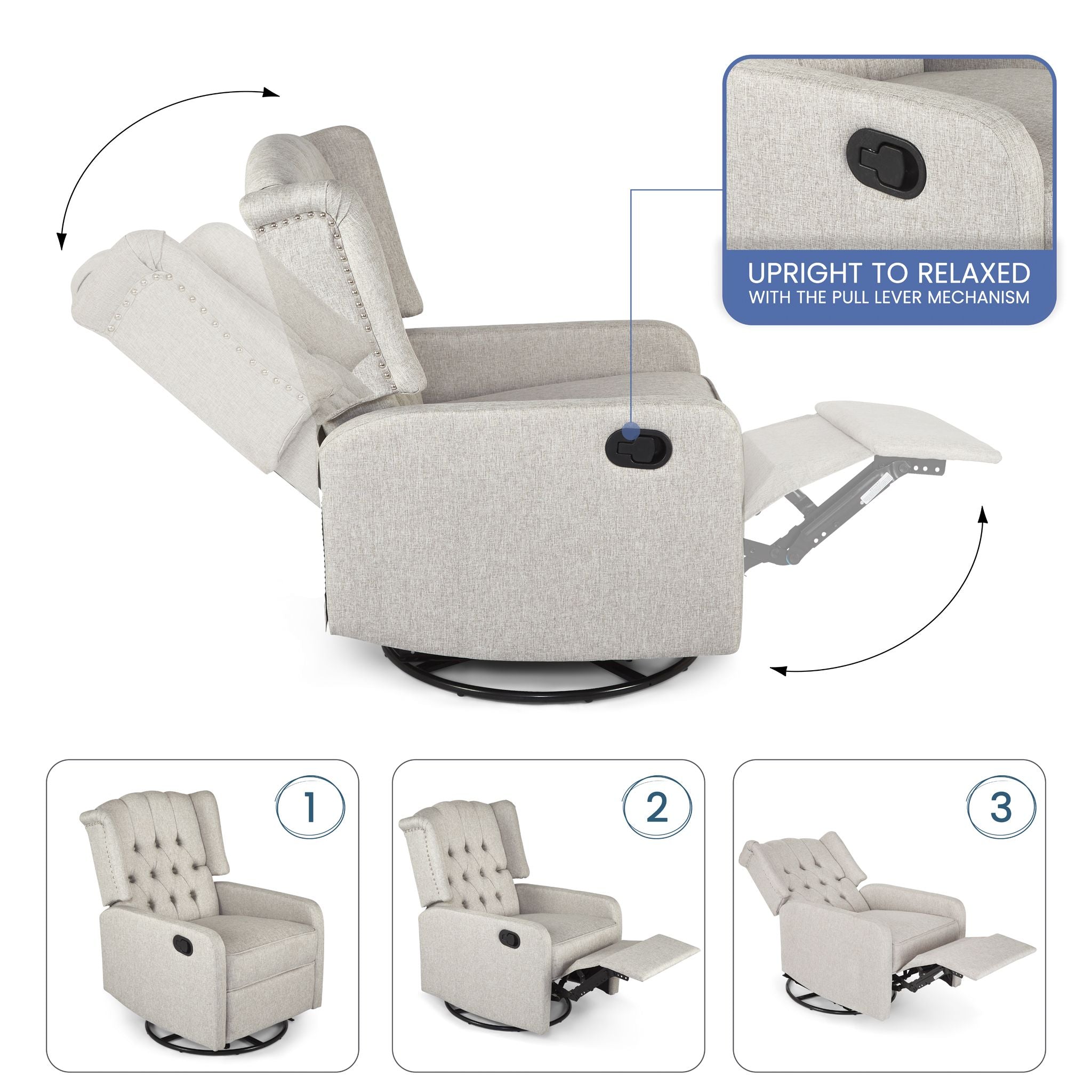 Manual Swivel Fabric Recliner Chair - Cream Furniture Clearance