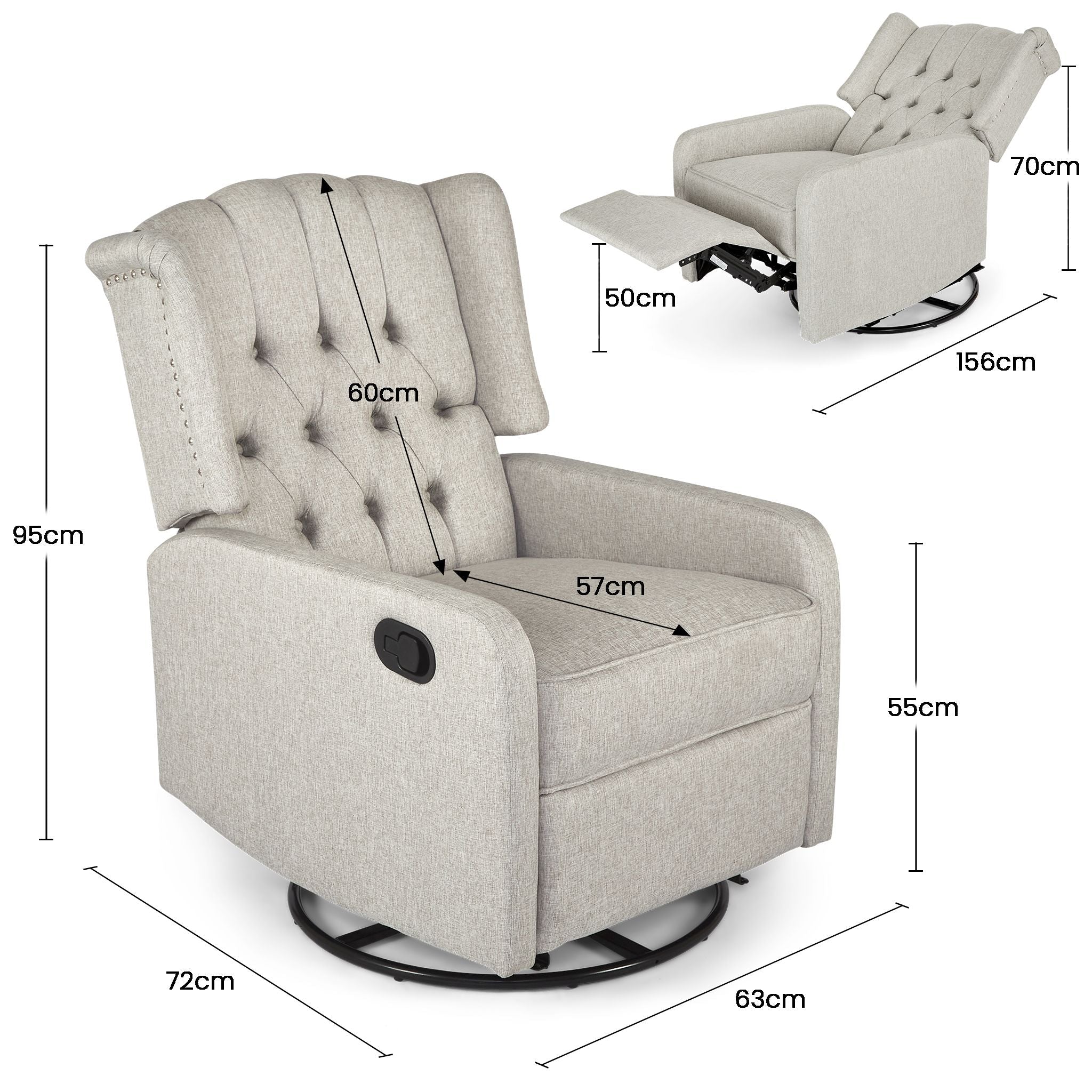 Manual Swivel Fabric Recliner Chair - Cream Furniture Clearance