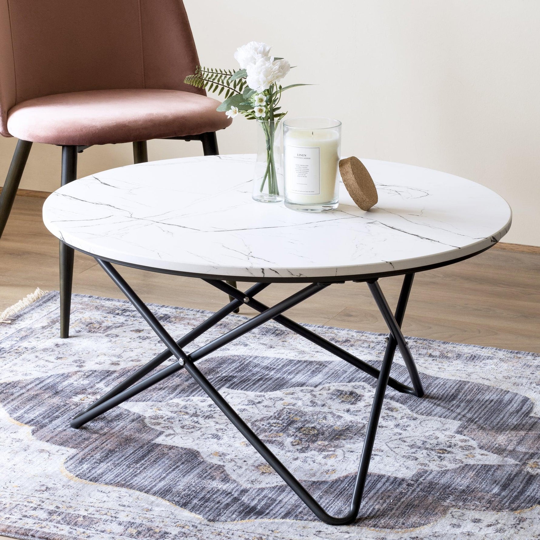 Marble Effect Coffee Table With Metal Legs - 80 x 45cm - Bargainia.com - 