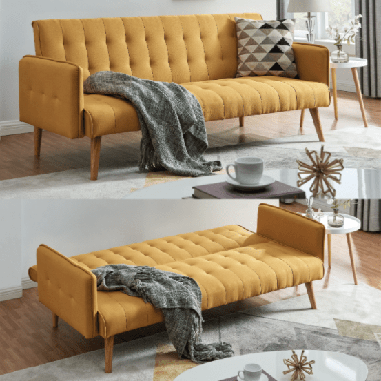 Mario Click Clack 3 Seater Double Sofa Bed - Mustard - Bargainia.com - 5056150263692 - MLM-502840-YL