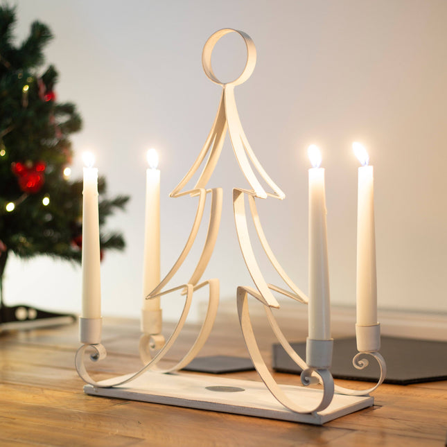 Metal Christmas Tree Candle Holder - White-8717318154289-Bargainia.com