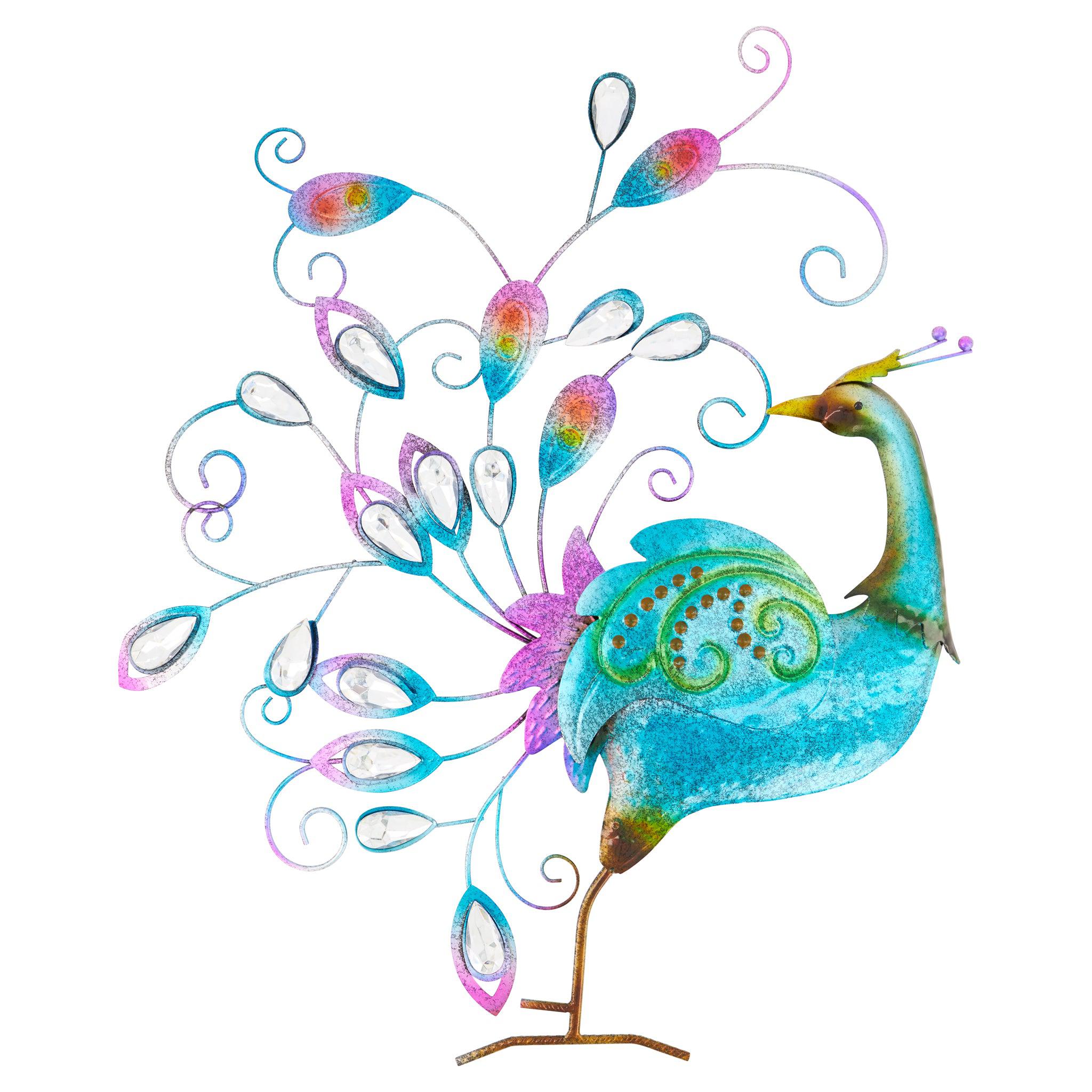 Metal Mirrored Rainbow Peacock Hand Painted Wall Art - 60cm Decor Clearance