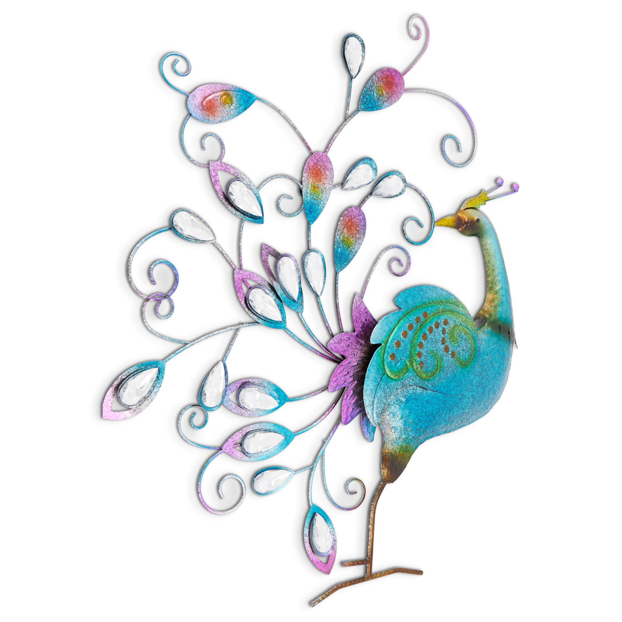 Metal Mirrored Rainbow Peacock Hand Painted Wall Art - 60cm Decor Clearance