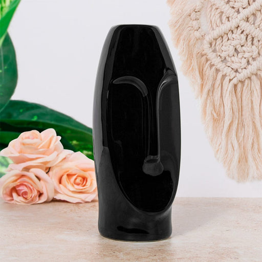 Minimalistic Ceramic Face Vase - 23cm Black 5010792484280 only5pounds-com