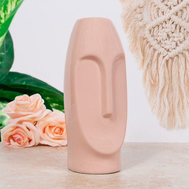 Minimalistic Ceramic Face Vase - 23cm Nude 5010792484327 only5pounds-com