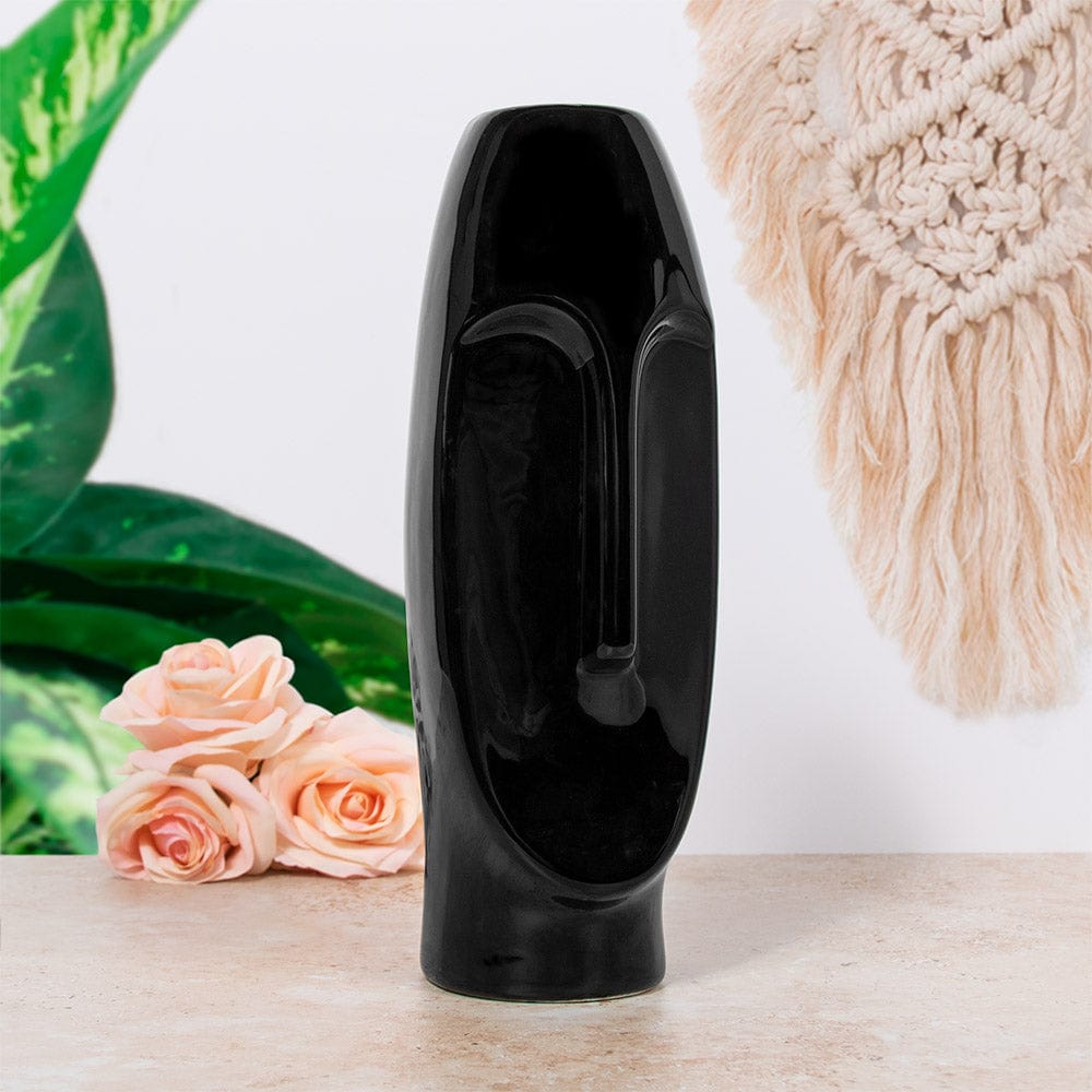 Minimalistic Ceramic Face Vase - 30cm Vases Clearance Black