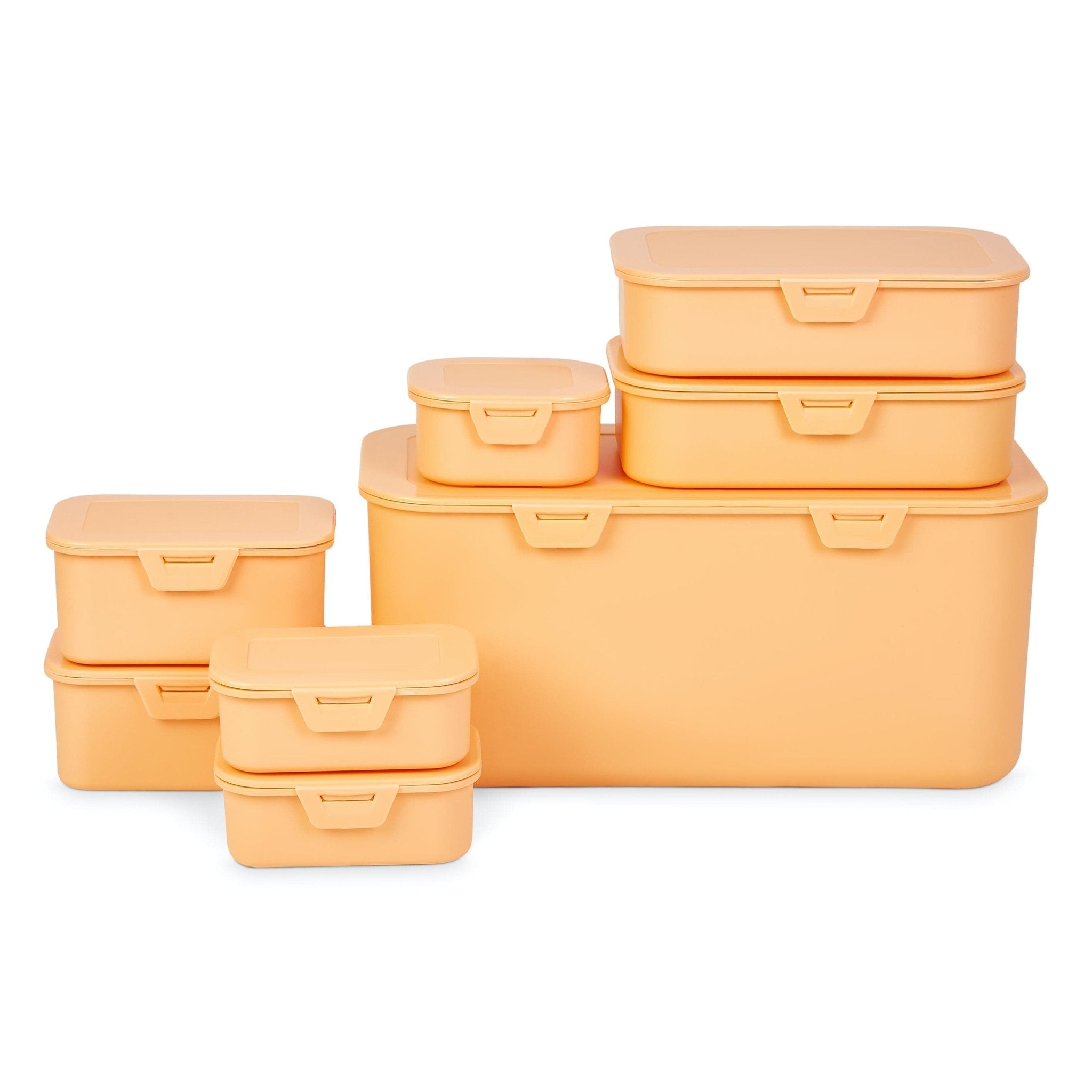 Multi Function Plastic (BPA Free) Storage Boxes With Attached Lids - Orange - Set of 8 Clearance
