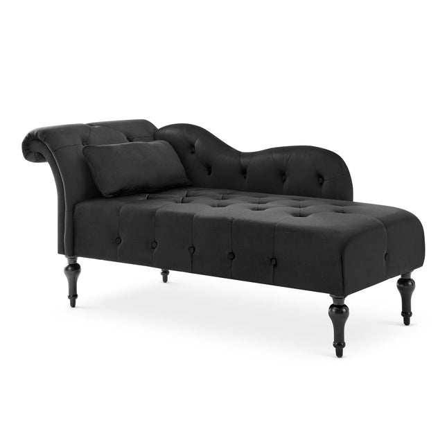 Chaise Velvet Lounge Sofa with Wooden Legs - Black-5056536103147-Bargainia.com