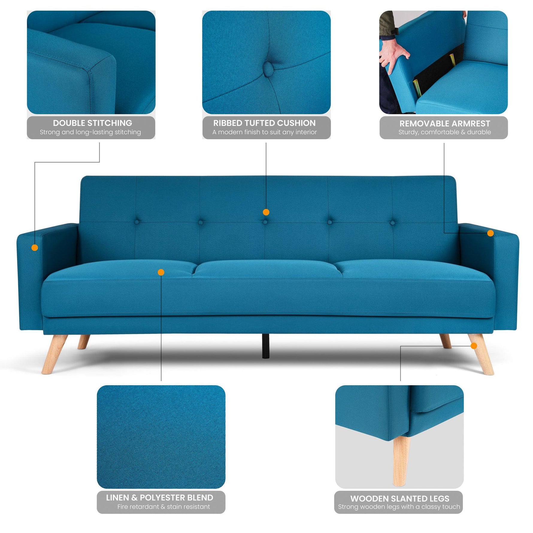 Narvik Sofa Bed 3 Seater Click Clack - Blue - Bargainia.com - 