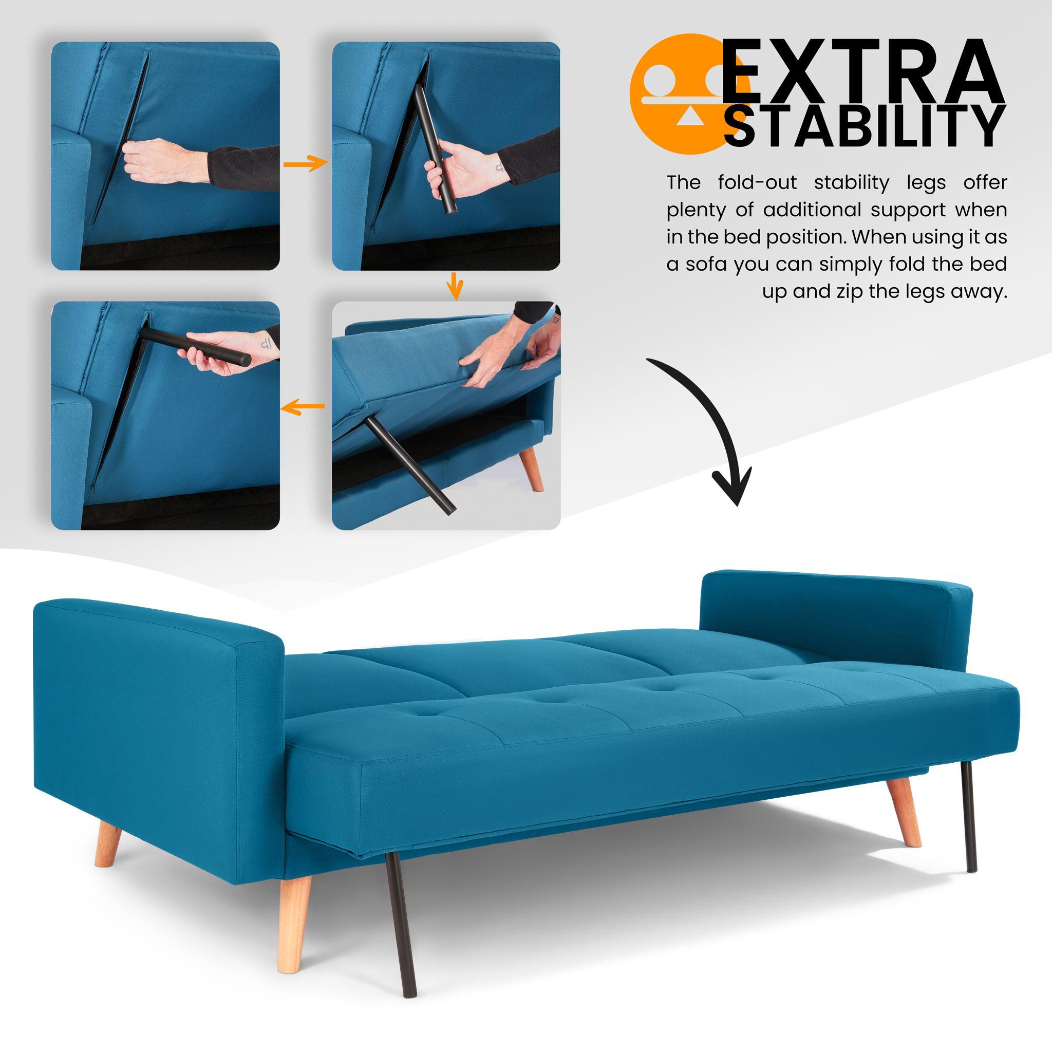 Narvik Sofa Bed 3 Seater Click Clack - Blue Sofas Bargainia