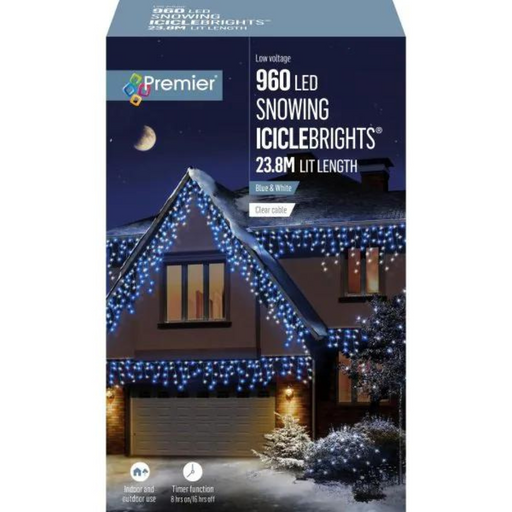 Premier 960 LED Snowing Icicles - Blue & White Mix-15053844155186-Bargainia.com