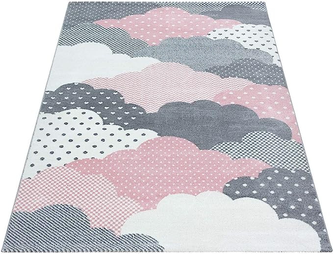 Pink and Grey Clouds Kids Rug - Bambi - Bargainia.com - 