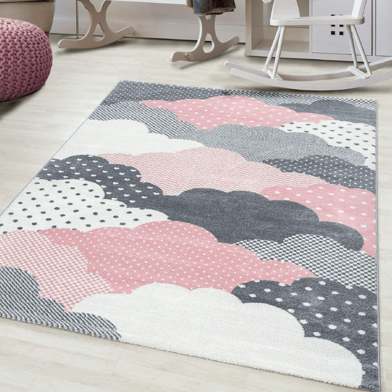 Pink and Grey Clouds Kids Rug - Bambi - Bargainia.com - 