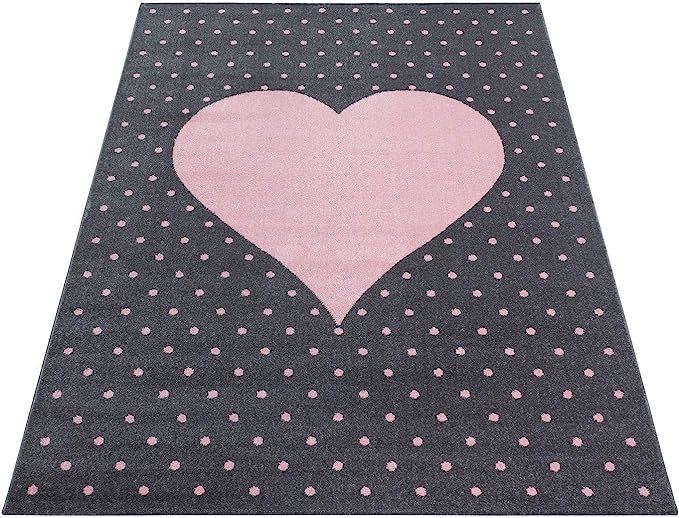 Pink and Grey Heart Kids Rug - Bambi Rugs Rug Masters