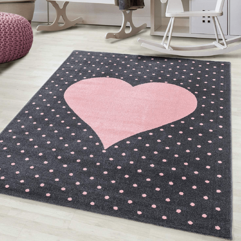 Pink and Grey Heart Kids Rug - Bambi Rugs Rug Masters