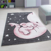 Pink Baby Elephant and Stars Rug - Kids Rugs Rug Masters