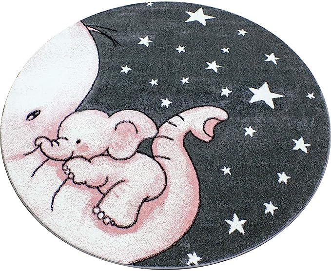 Pink Baby Elephant and Stars Rug - Kids - Bargainia.com - 