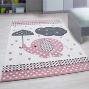 Pink Baby Elephant Hearts Rug - Kids Rugs Rug Masters