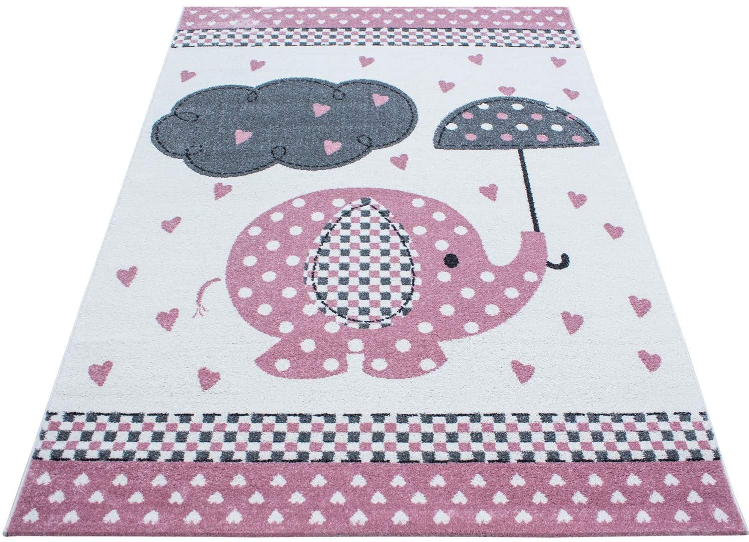 Pink Baby Elephant Hearts Rug - Kids - Bargainia.com - 