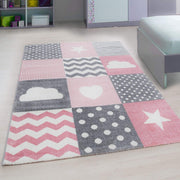 Pink & Grey Checked Rug - Kids Rugs Rug Masters