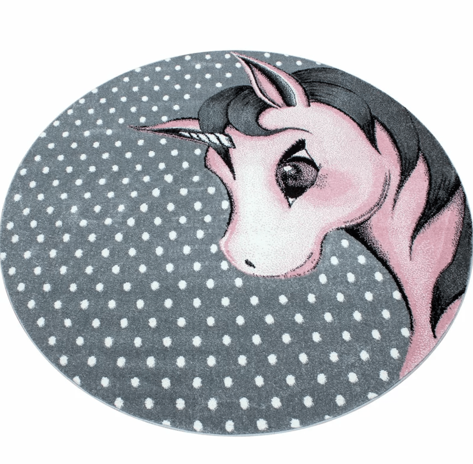 Pink & Grey Polkadots Unicorn Rug - Kids Rugs Rug Masters 120cm Circle