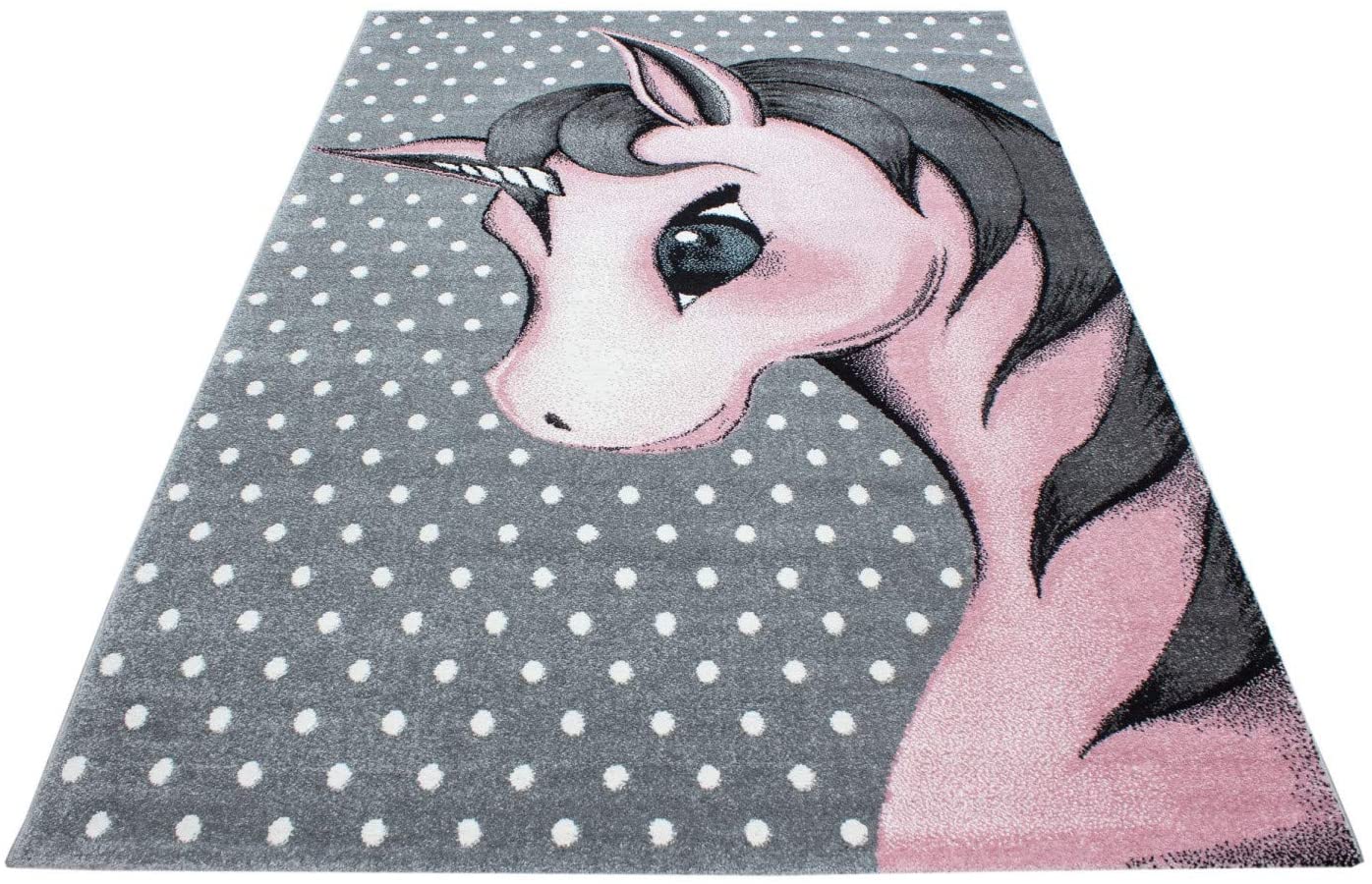 Pink & Grey Polkadots Unicorn Rug - Kids Rugs Rug Masters