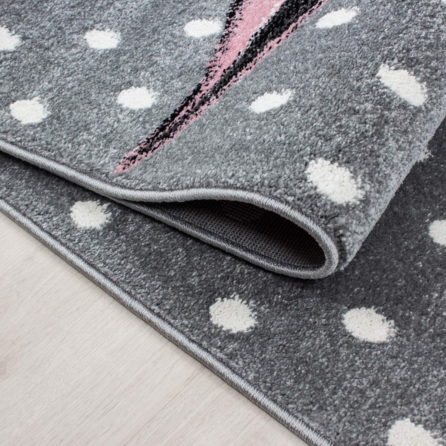 Pink & Grey Polkadots Unicorn Rug - Kids Rugs Rug Masters