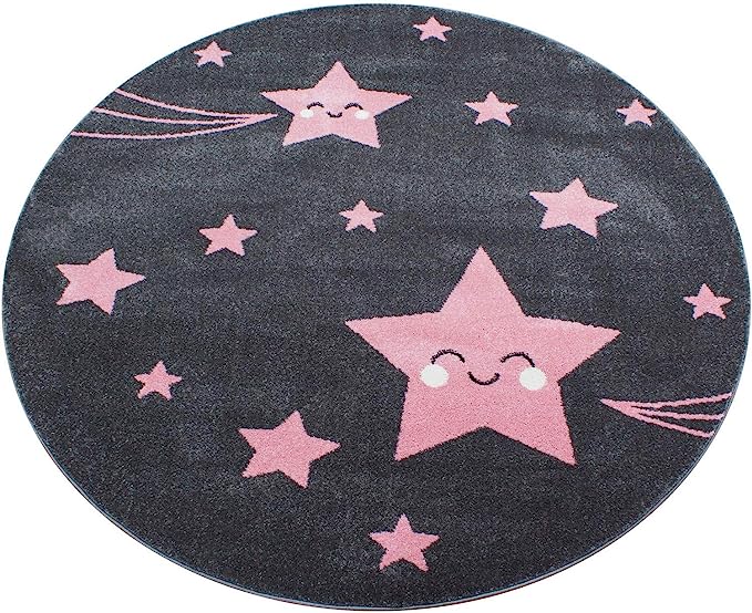 Pink & Grey Stars Rug - Kids Rugs Rug Masters 120cm Circle