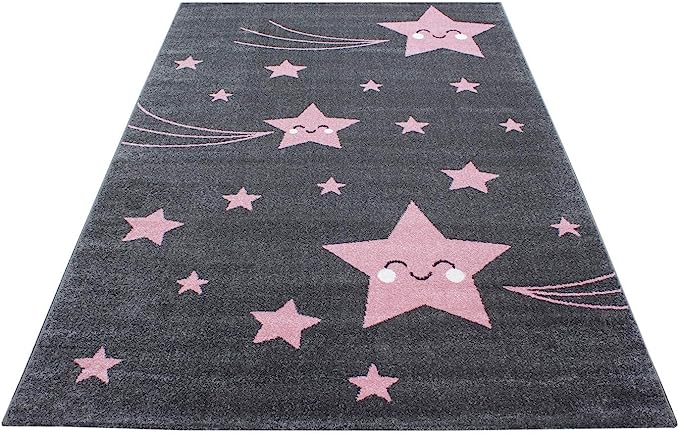 Pink & Grey Stars Rug - Kids Rugs Rug Masters