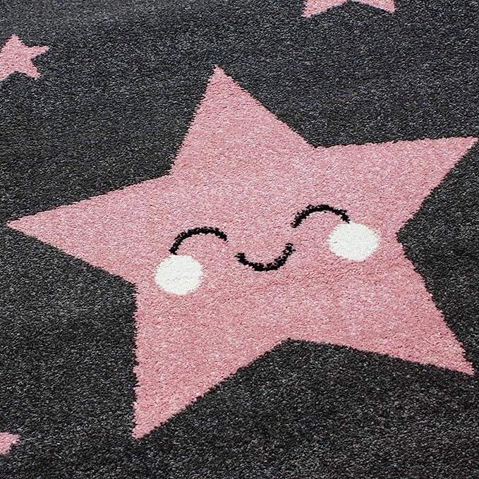 Pink & Grey Stars Rug - Kids Rugs Rug Masters