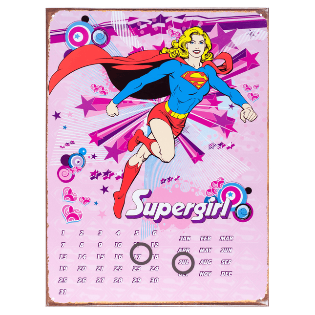 Pink Super Girl Metal Calendar - 30 x 41cm only5pounds-com