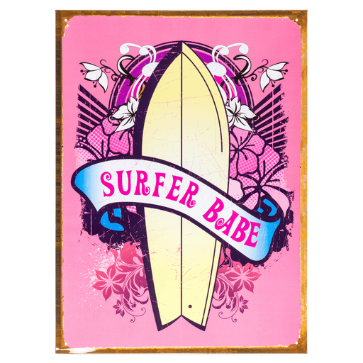 Pink Surfer Babe Metal Plaque - 30 x 41cm only5pounds-com